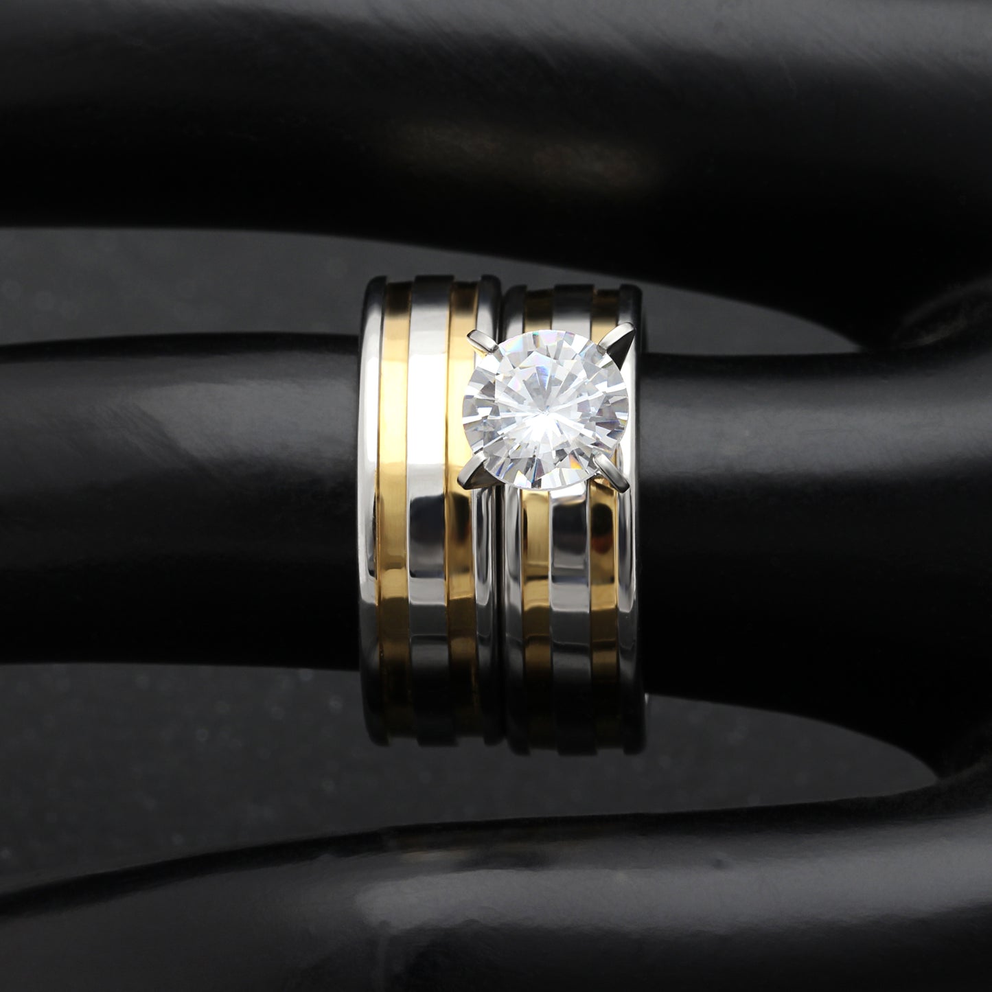 FawnWeddingRingSetforWomenStainlessSteelEngagementandBandGingerLyneCollection_Silver-3