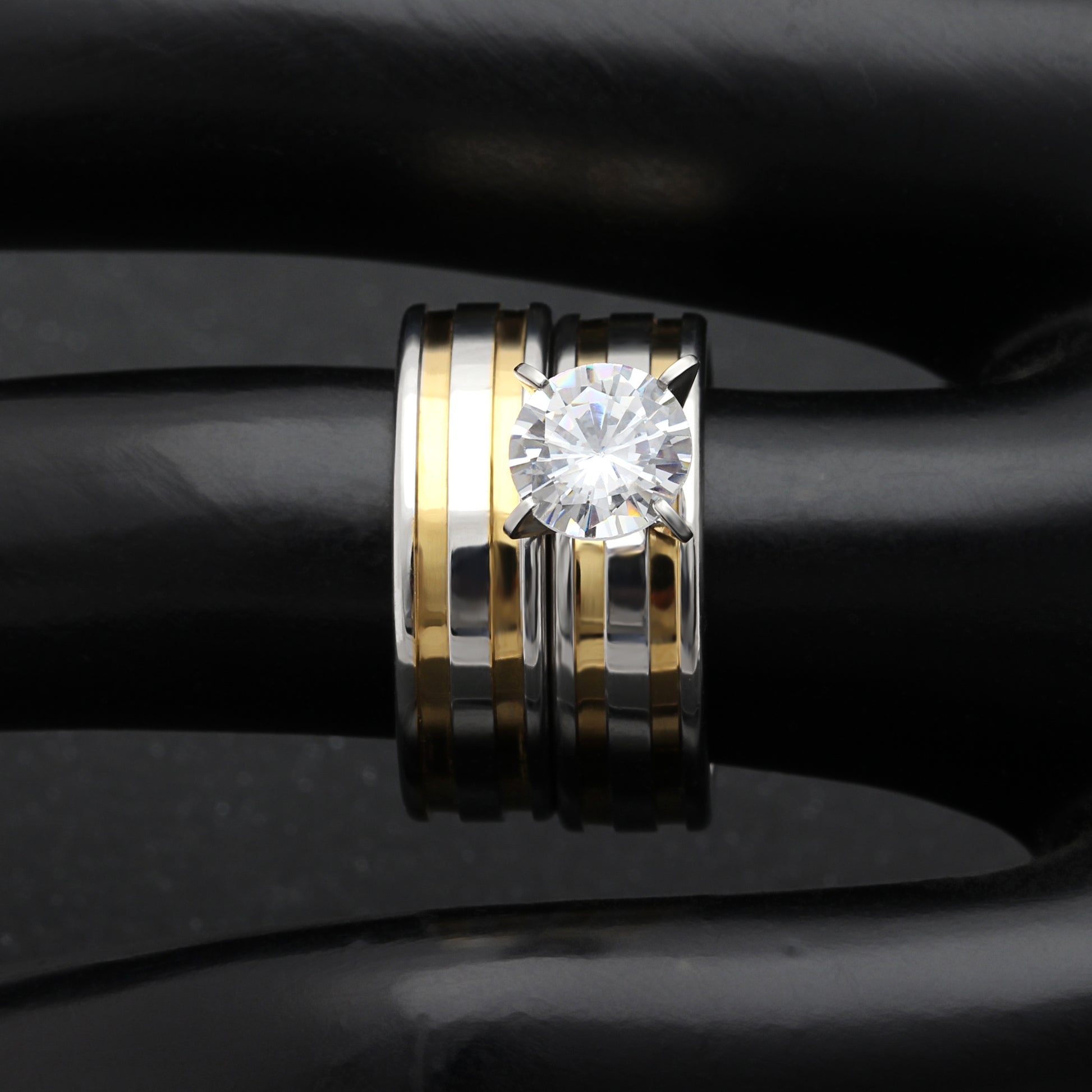 FawnWeddingRingSetforWomenStainlessSteelEngagementandBandGingerLyneCollection_Silver-3
