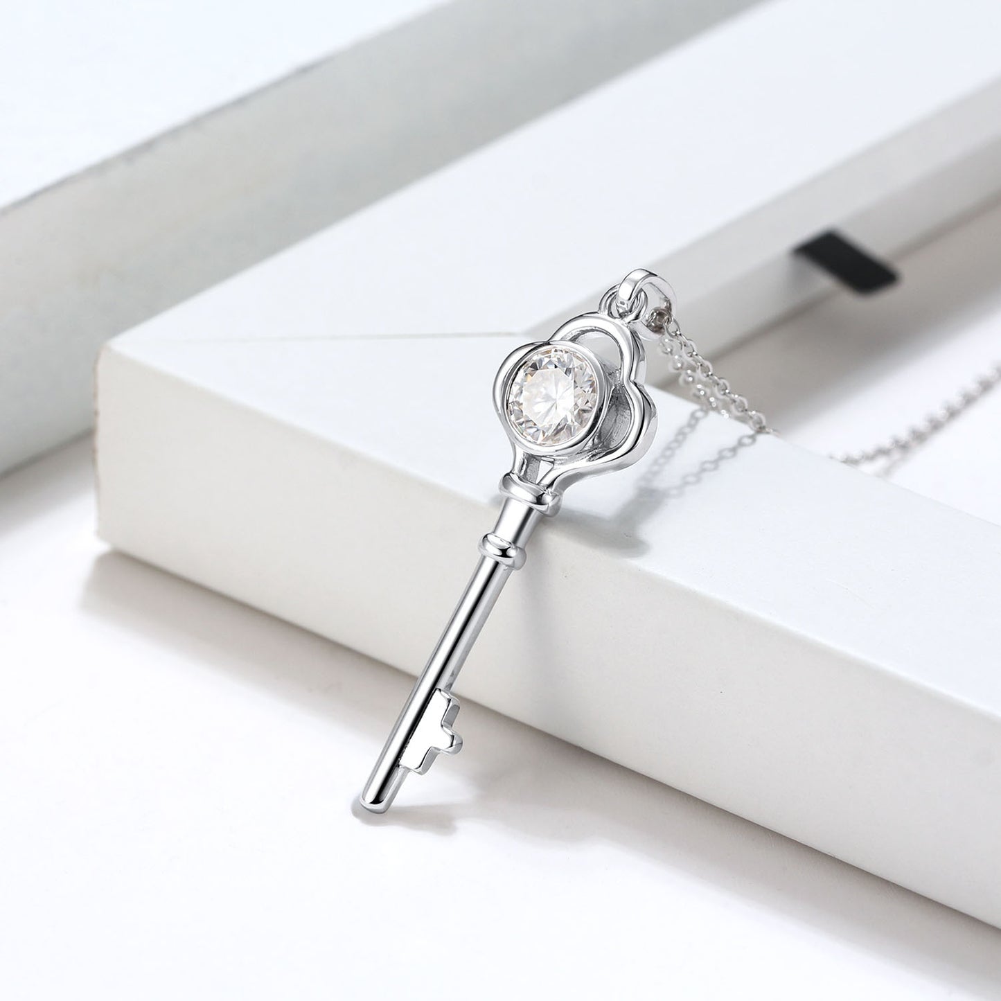 AmoreKeyNecklace1CtwWomensMoissaniteSterlingSilverGingerLyneCollection_Silver-2