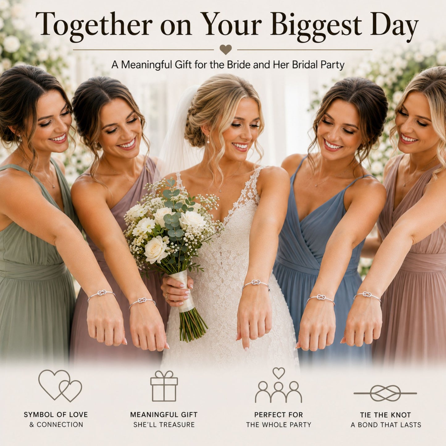 Love Knot Bracelet for Women or Men by Ginger Lyne Bridal Party Gifts Large Adjustable Bangle - Silver