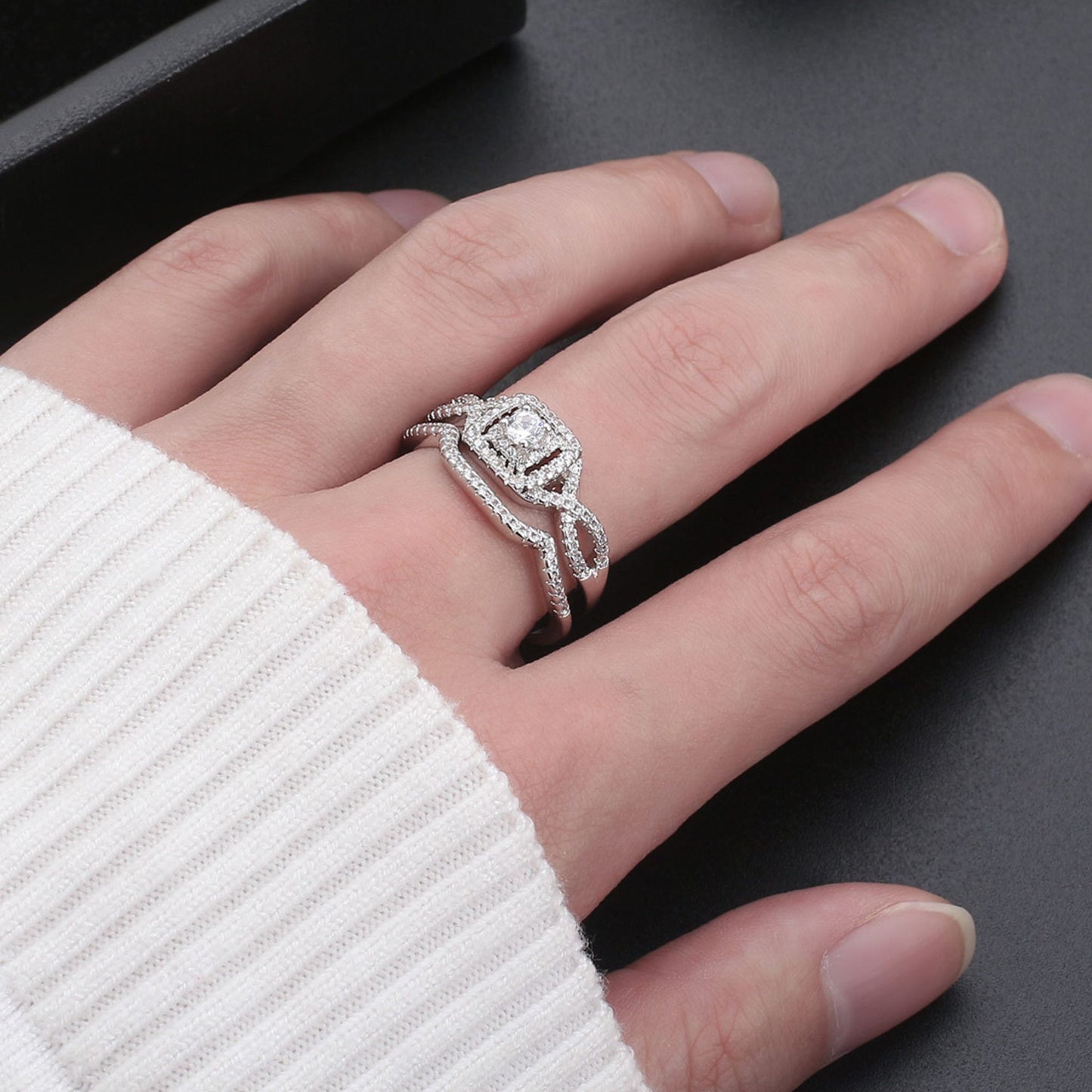WeddingRingSetforWomenHaloCZSterlingSilverEngagementRingandMatchingBandGingerLyneCollection_SterlingSilver-5