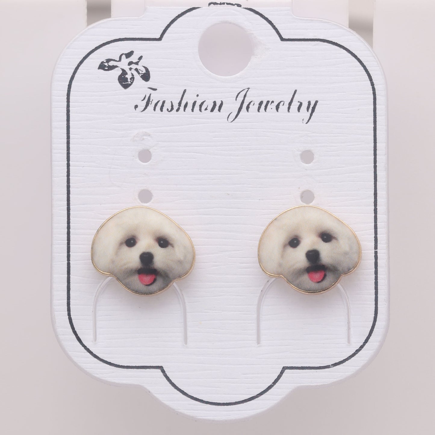 MalteseWhitePuppyDogStudEarrings-GingerLyneCollection_Multi-color-2