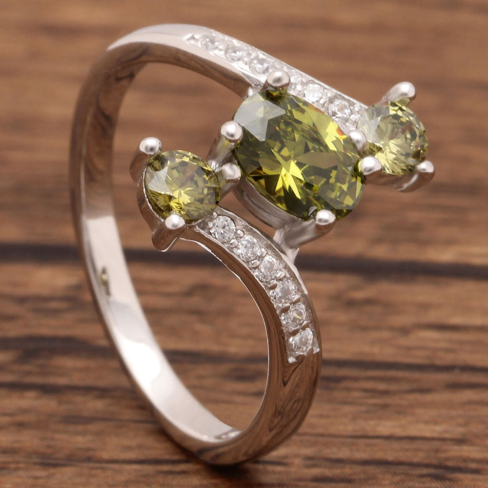 BirthstoneRingforWomenStatementRing3StoneSterlingSilverCzGingerLyneCollection_OliveGreen-3