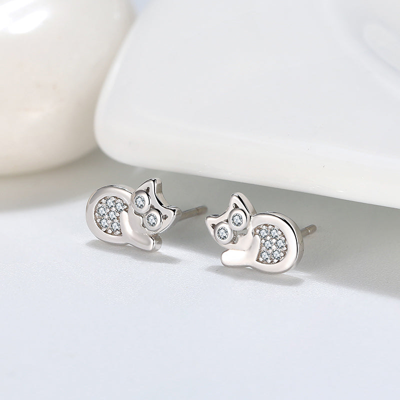 CatKittenEarringsforWomenSterlingSilverClearCZGingerLyneCollection_Silver-2