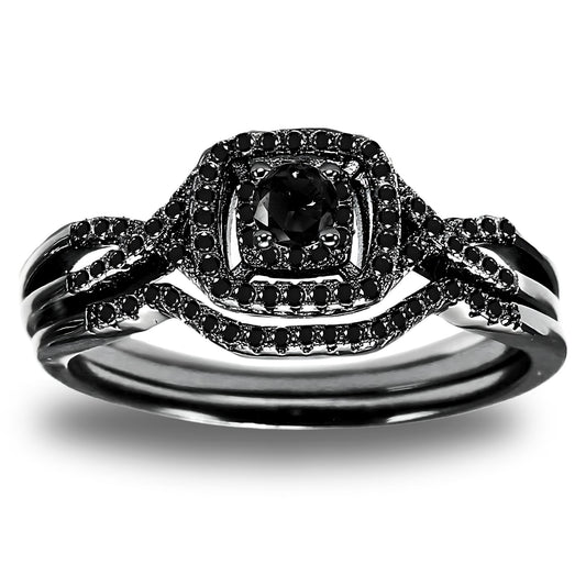 WeddingRingSetforWomenHaloCZSterlingSilverEngagementRingandMatchingBandGingerLyneCollection_Black/Black-1
