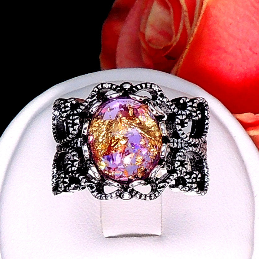 FiligreeWhiteFireOpalStatementRingWomenGingerLyneCollection_Purple/Gold-2
