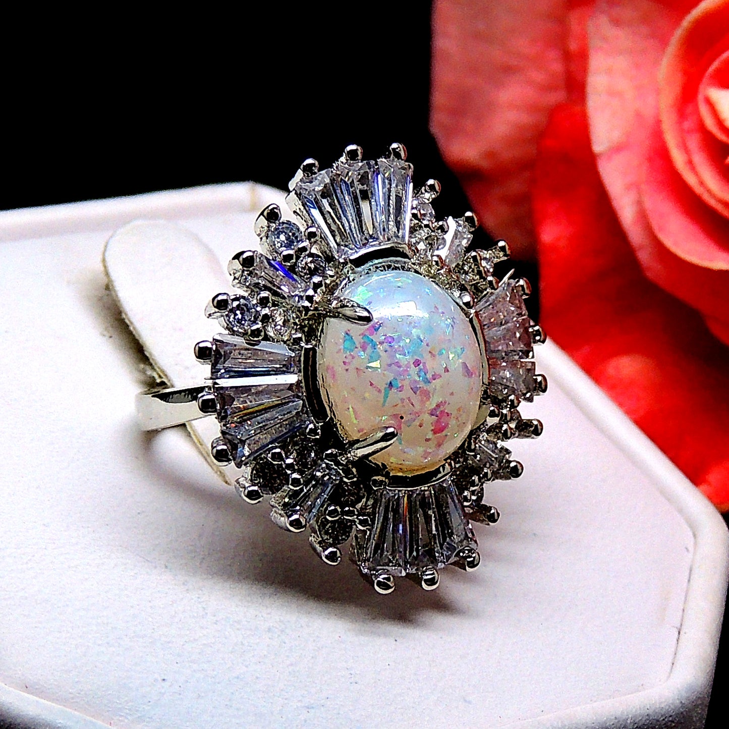 PremierStatementRingforWomenCreatedFireOpalBaguetteCzGingerLyneCollection_Silver-2