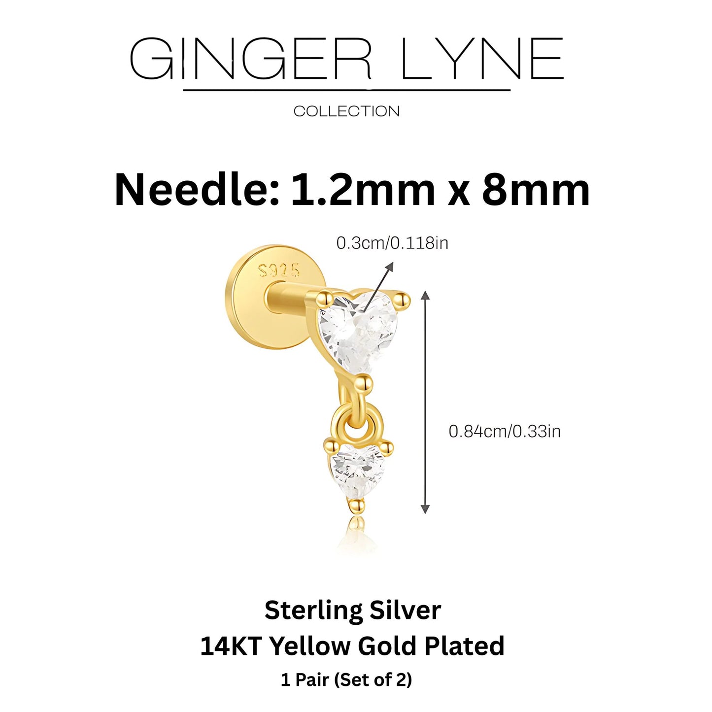 HeartDangleCZFlatBackEarringsforCartilageHelixTragusLobe14KtGoldPlatedSterlingSilver1pairbyGingerLyne_Gold-4
