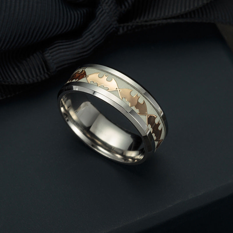GlowintheDarkBatsGoldToneSteelWeddingBandRingforMenWomenGingerLyne_Gold/Inlay-4