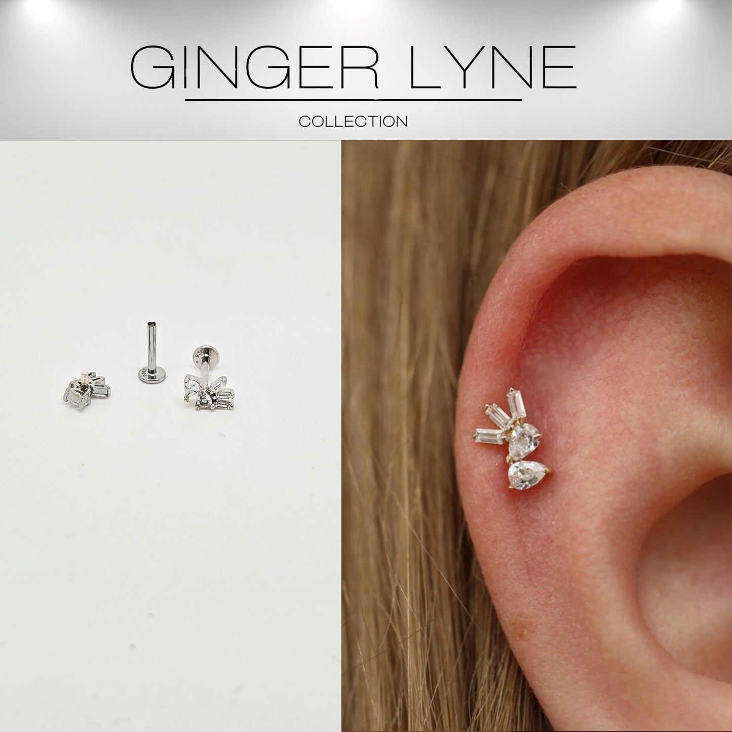 PearBaguetteCZFlatBackEarringsforCartilageHelixTragusLobe16g8mmSterlingSilver1pairbyGingerLyne_Silver-2