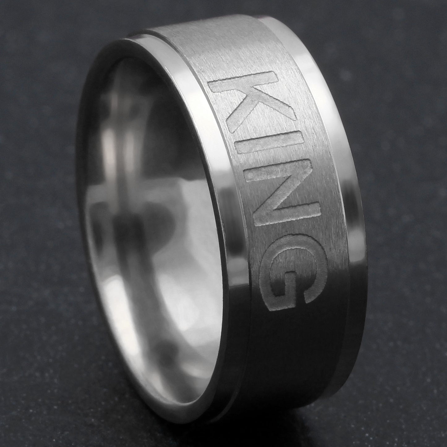 KingorQueen6or8mmStainlessSteelWeddingBandRingMenorWomenbyGingerLyne_Hers-Queen-6