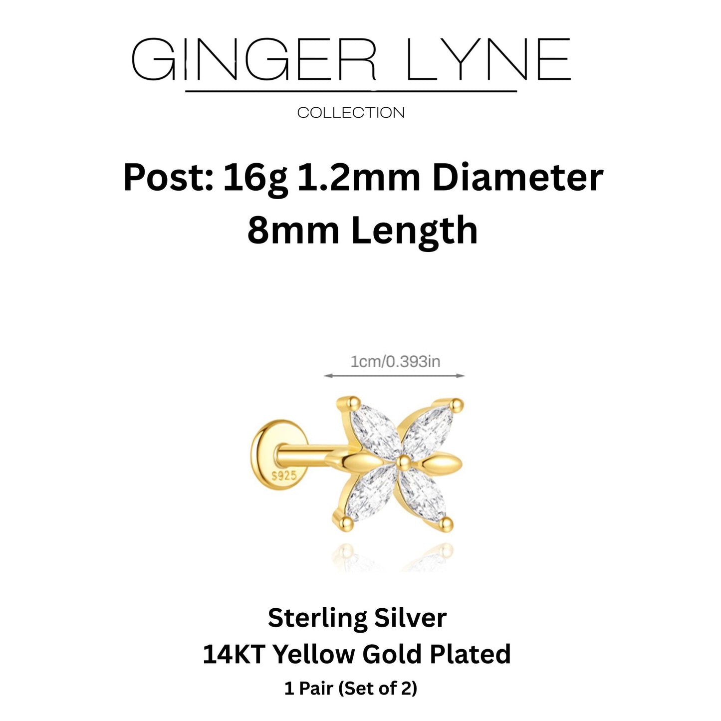 ButterflyCZFlatBackEarringsforCartilageHelixTragusLobe16gGoldPlatedSterlingSilver1pairbyGingerLyne_Gold-4