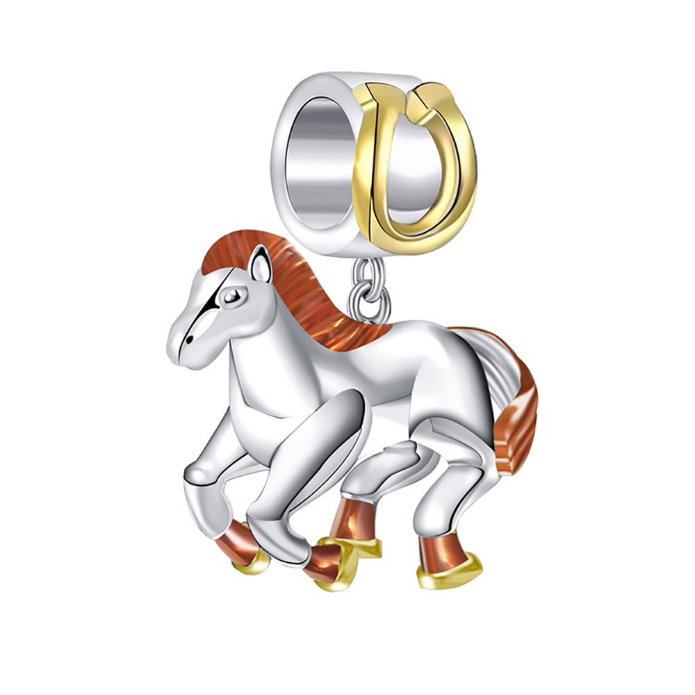 PonyHorseCharmforWomenEuropeanBeadThreeToneGoldPlatedSterlingSilverGingerLyneCollection_Silver-1