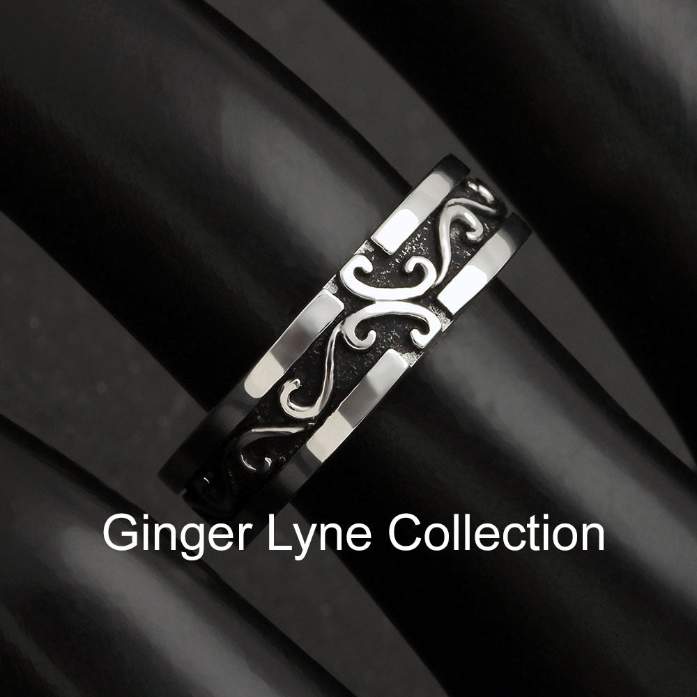 DavidCelticStainlessSteelWeddingBandRingMenWomenGingerLyneCollection_Silver-4