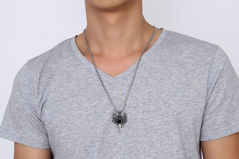 DragonSwordNecklaceforMenorWomenStainlessSteelBlackCzGothicGingerLyneCollection_Silver-6