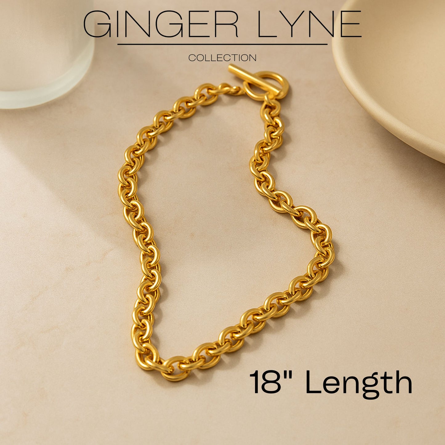 OvalLinkToggleNecklaceforWomenHeavyWeight14KTGoldPlatedStainlessSteel18"GingerLyneCollection_Gold-Tone-2