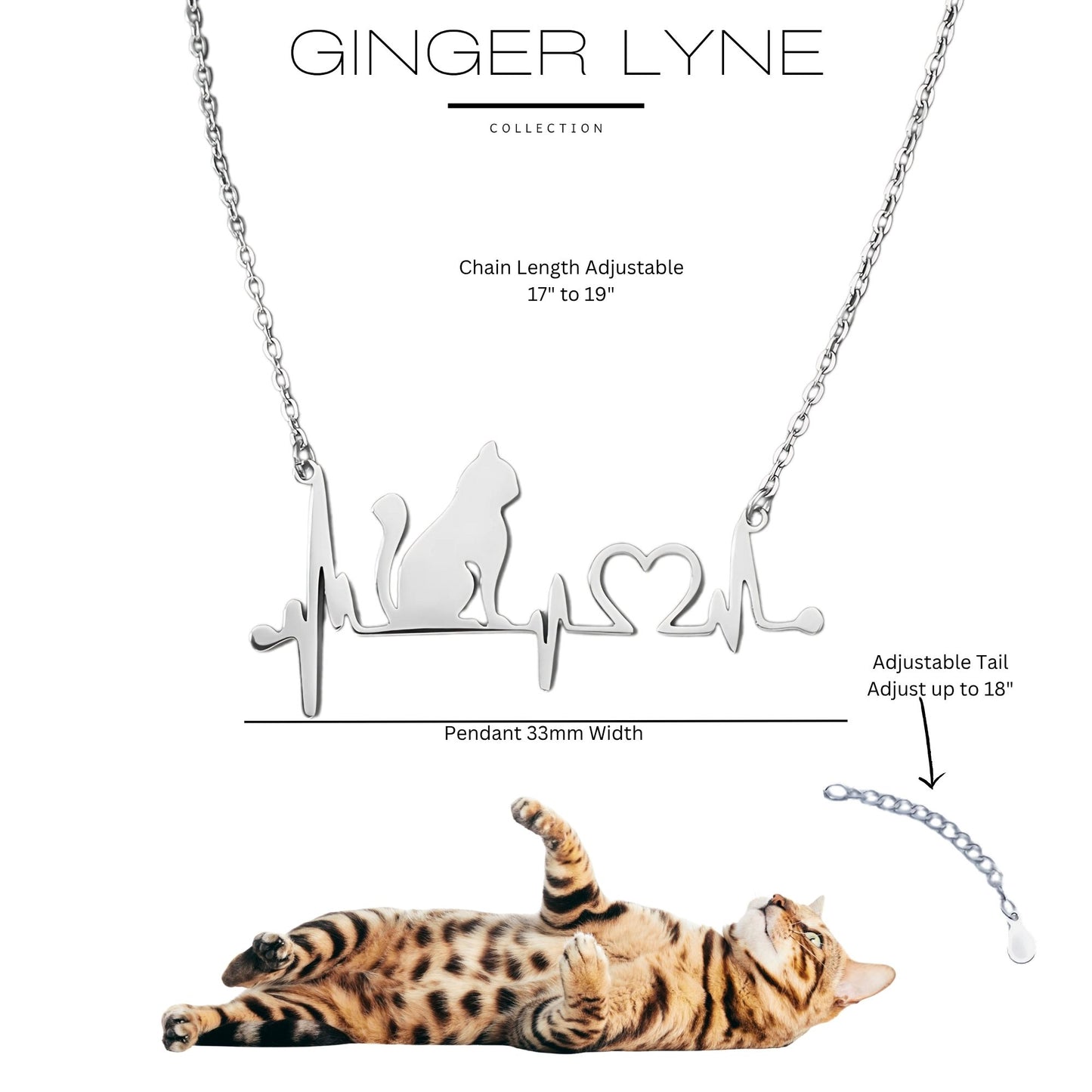 CatHeartbeatNecklaceforWomenKittyPendantandChainSilverToneStainlessSteelGingerLyneCollection_Silver-4