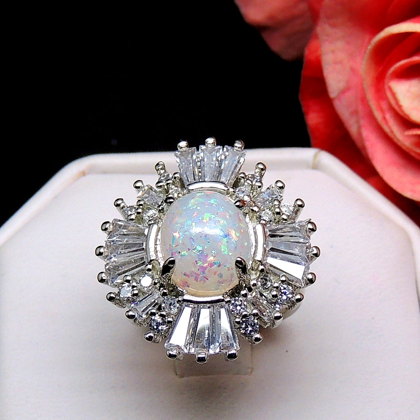 PremierStatementRingforWomenCreatedFireOpalBaguetteCzGingerLyneCollection_Silver-3