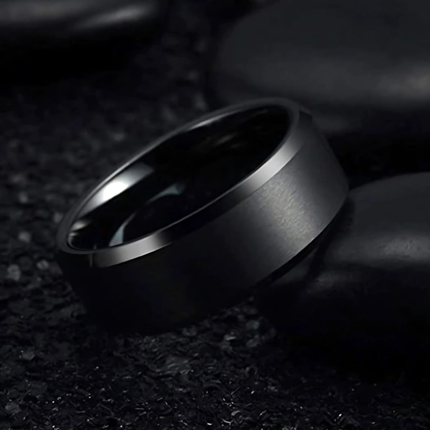 MatteBlackTungstenCarbideWeddingBandRingWomenMen6mmor8mmGingerLyneCollection_8mm-3