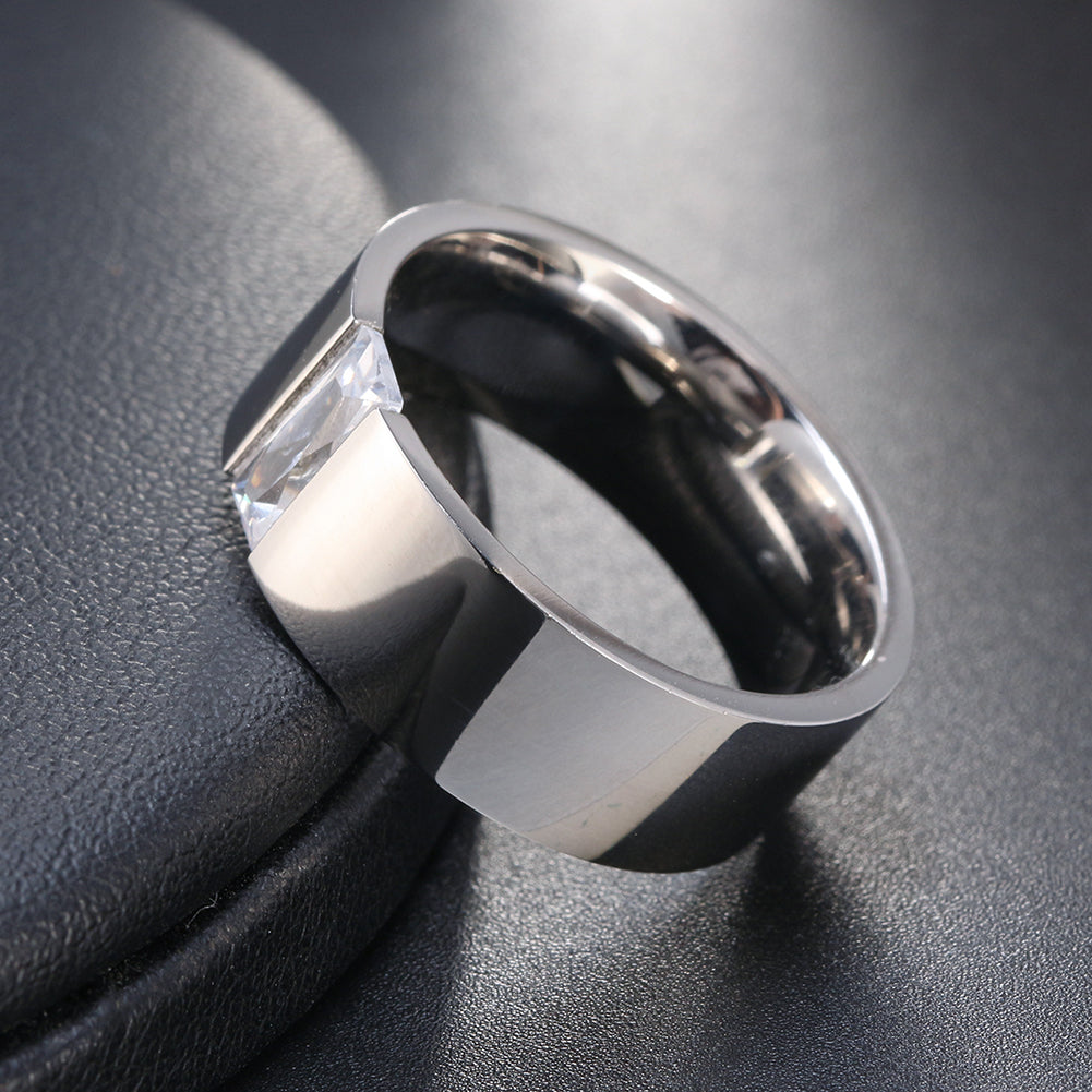 WeddingBandRingforMenorWomen8mmStainlessSteel1CtEmeraldCutCzGingerLyneCollection_Silver-3