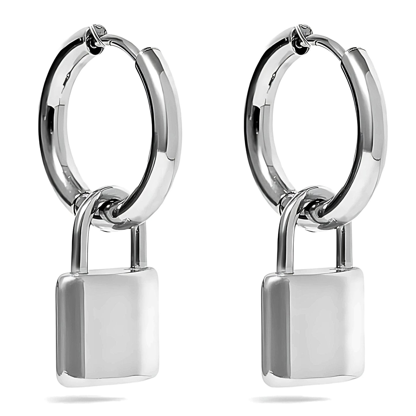 PadlockDangleHoopEarringsforWomenGoldorSilverStainlessSteelGingerLyneCollection_Silver-1