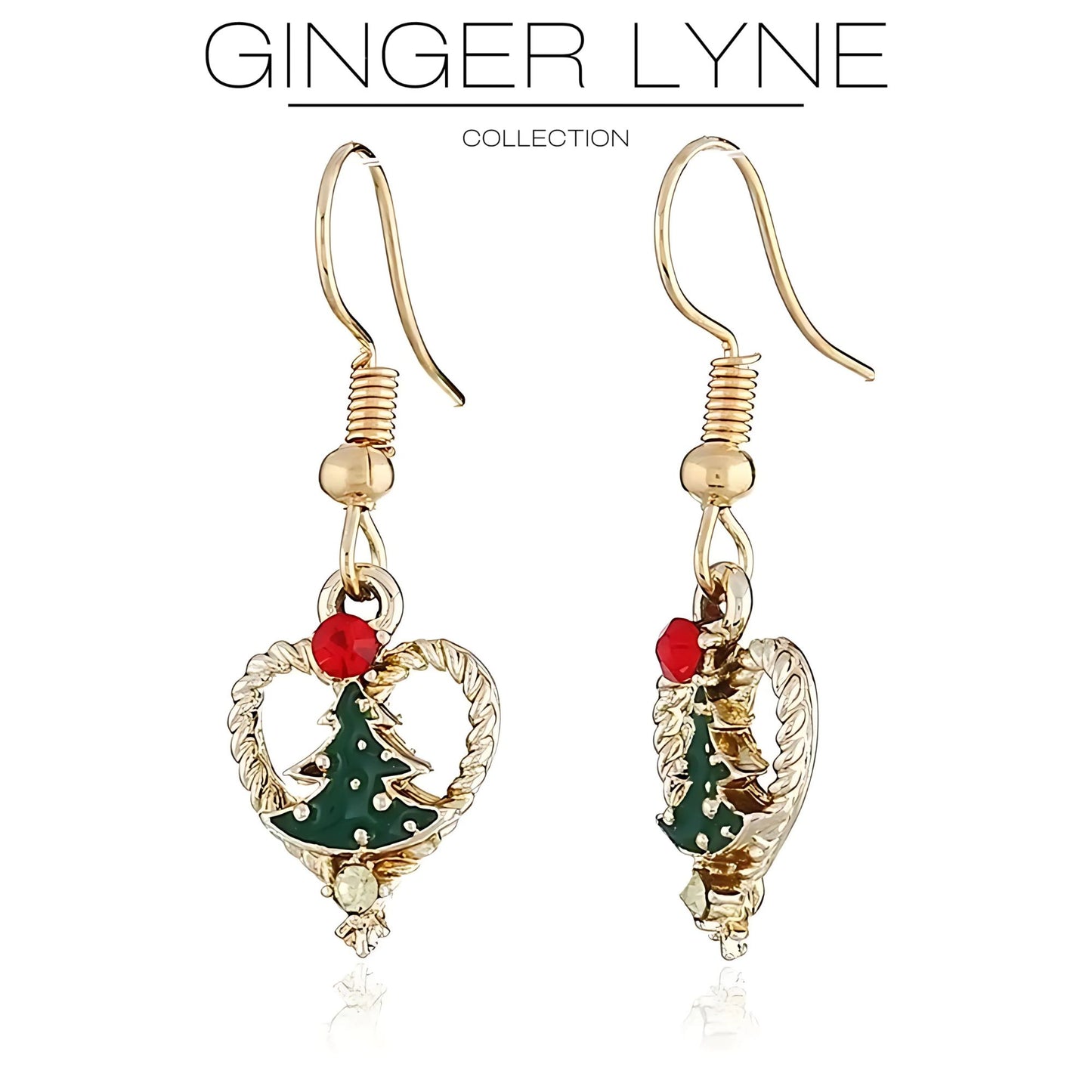 ChristmasTreeHeartHookEarringsWomensGreenEnamelGoldToneAlloyGingerLyneCollection_Green-3