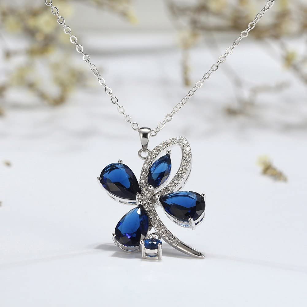 ButterflyFlowerPendantChainNecklaceforWomenBlueCzGingerLyneCollection_Blue-2