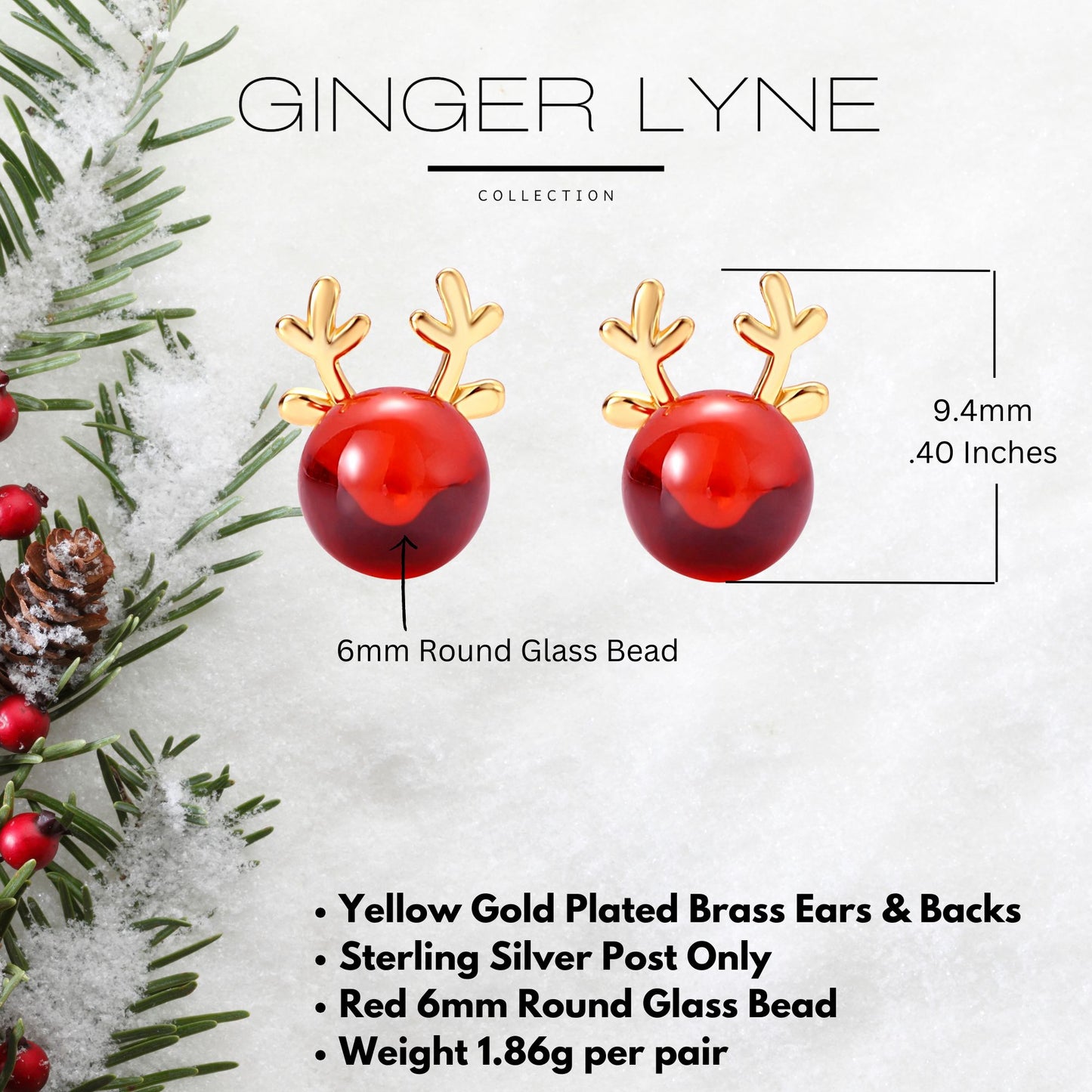 RudolphReindeerEarringsforWomen14KTGoldPlatedSterlingSilverPostRedGlassStudGingerLyneCollection_Red-7