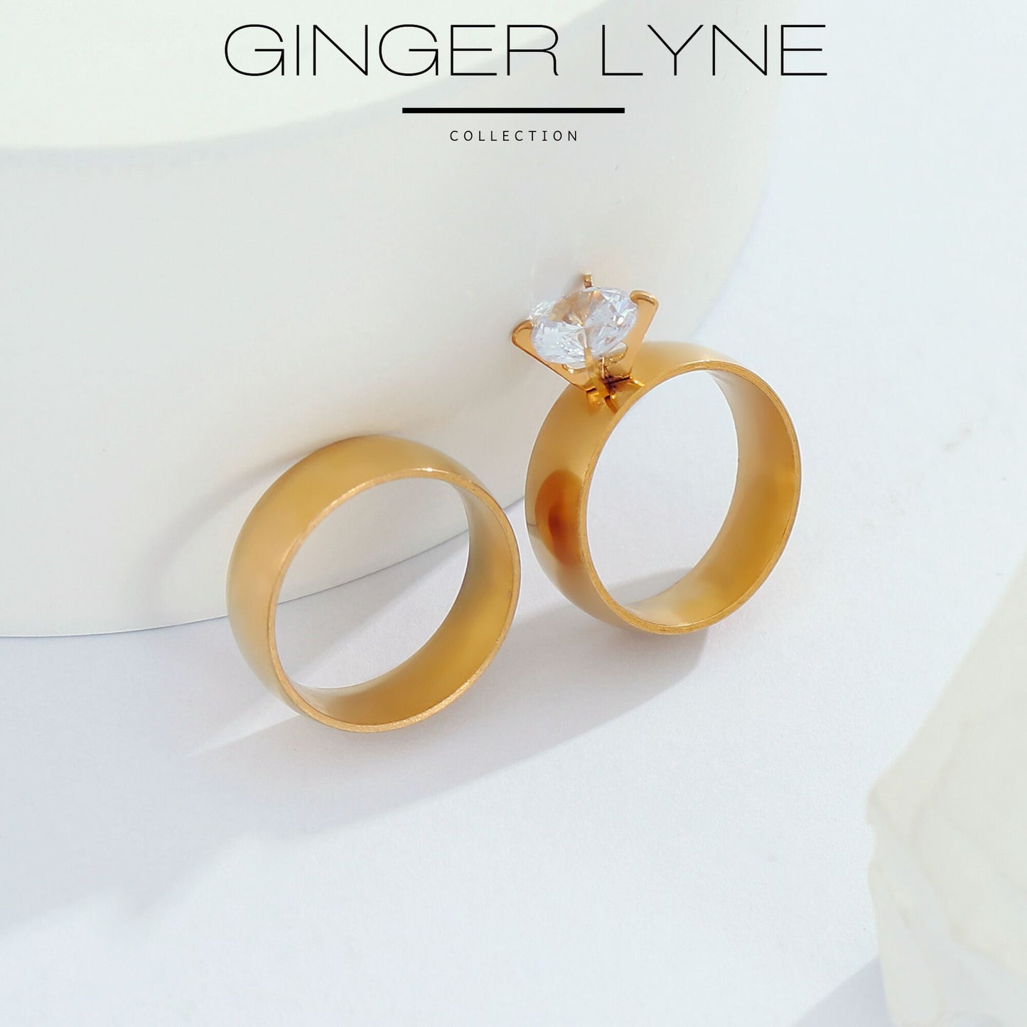 KindallWeddingRingSetforwomenGoldStainlessSteelEngagementRingandBandbyGingerLyne_Gold-2