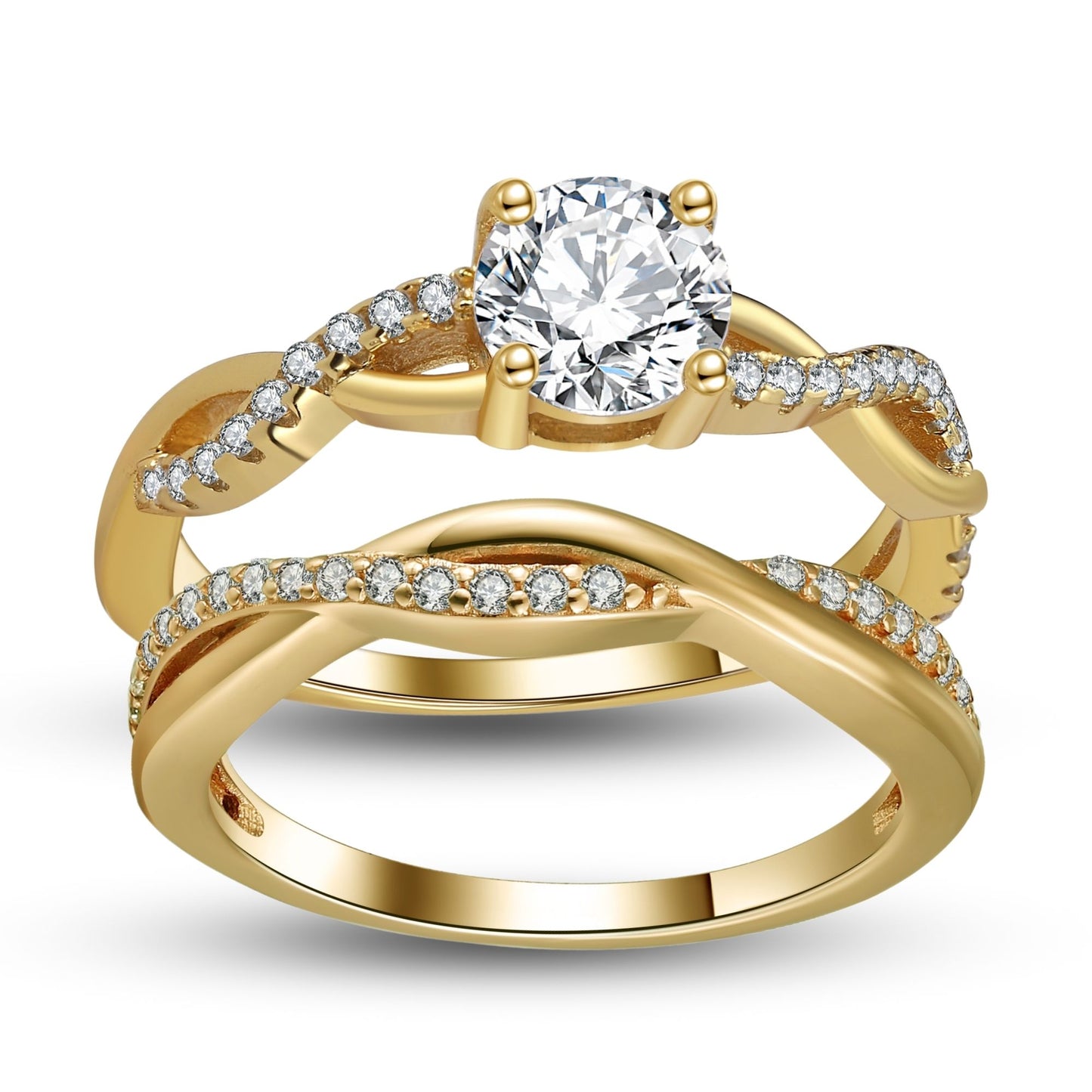 QueenaWeddingRingSetAnniversaryBandEngagementRingforWomenSterlingSterlingCzGingerLyneCollection_Gold/Sterling-1