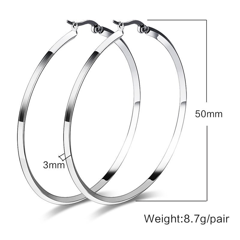 LargePlainHoopEarringsforWomenSilverToneStainlessSteelGingerLyneCollection_50mm-Silver-6
