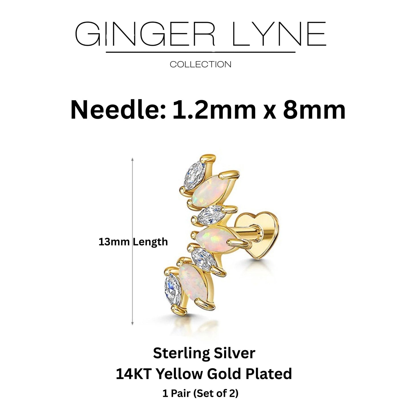 CreatedOpalFlatBackEarringsforCartilageHelixTragusLobe16GaugeGoldoverSterlingSilverStudsSetbyGingerLyne_White-4