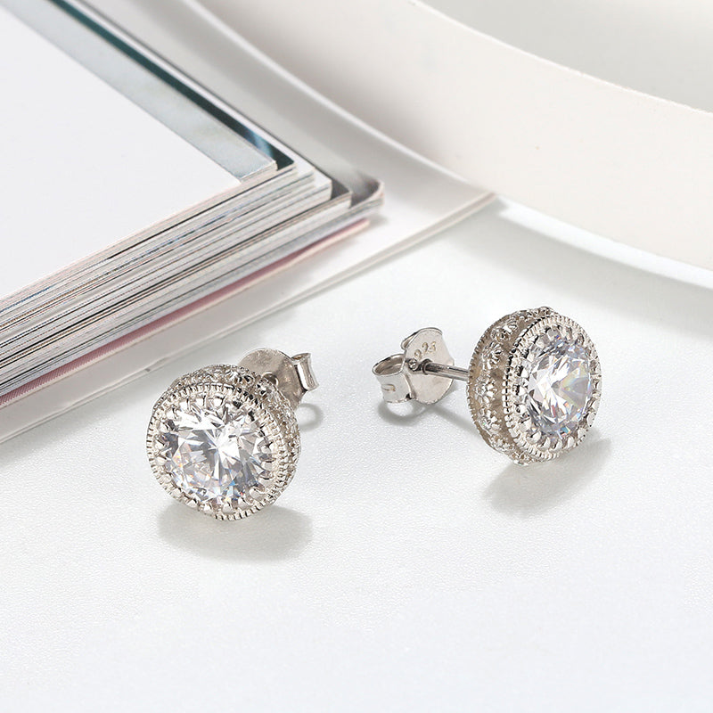 Halo3DStudEarringsforWomenRoundSterlingSilverClearCzGingerLyneCollection_Silver-2