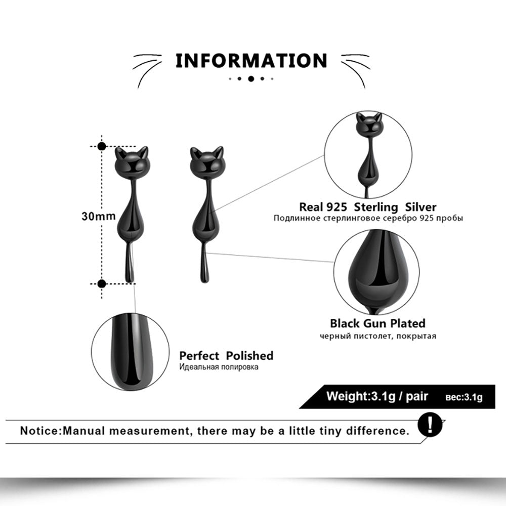 GinnyBlackCatKittyDangleEarringsforWomenSterlingSilverGingerLyneCollection_Black-5