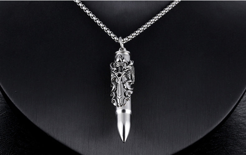 DragonBulletDaggerNecklaceforMenorWomenStainlessSteelGothBikerGingerLyneCollection_Silver-2