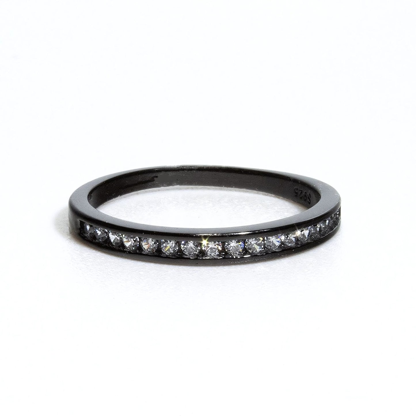 VictoriaAnniversaryBandRingSterlingSilverCzWomensGingerLyneCollection_BlackClear-2