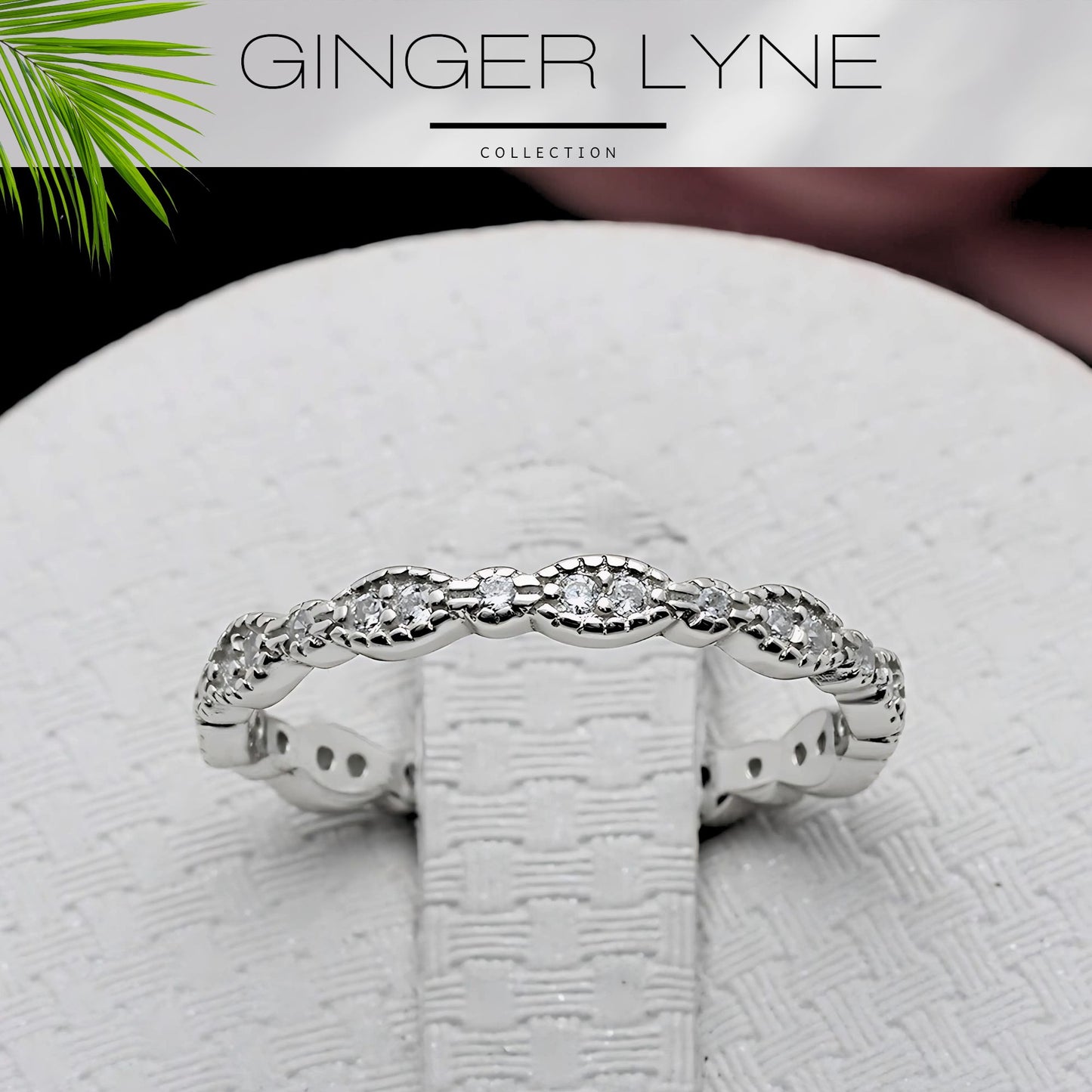 EternityWeddingBandforWomenCubicZirconiaSterlingSilverStackingRingsGingerLyneCollection_Scallop-Silver-5