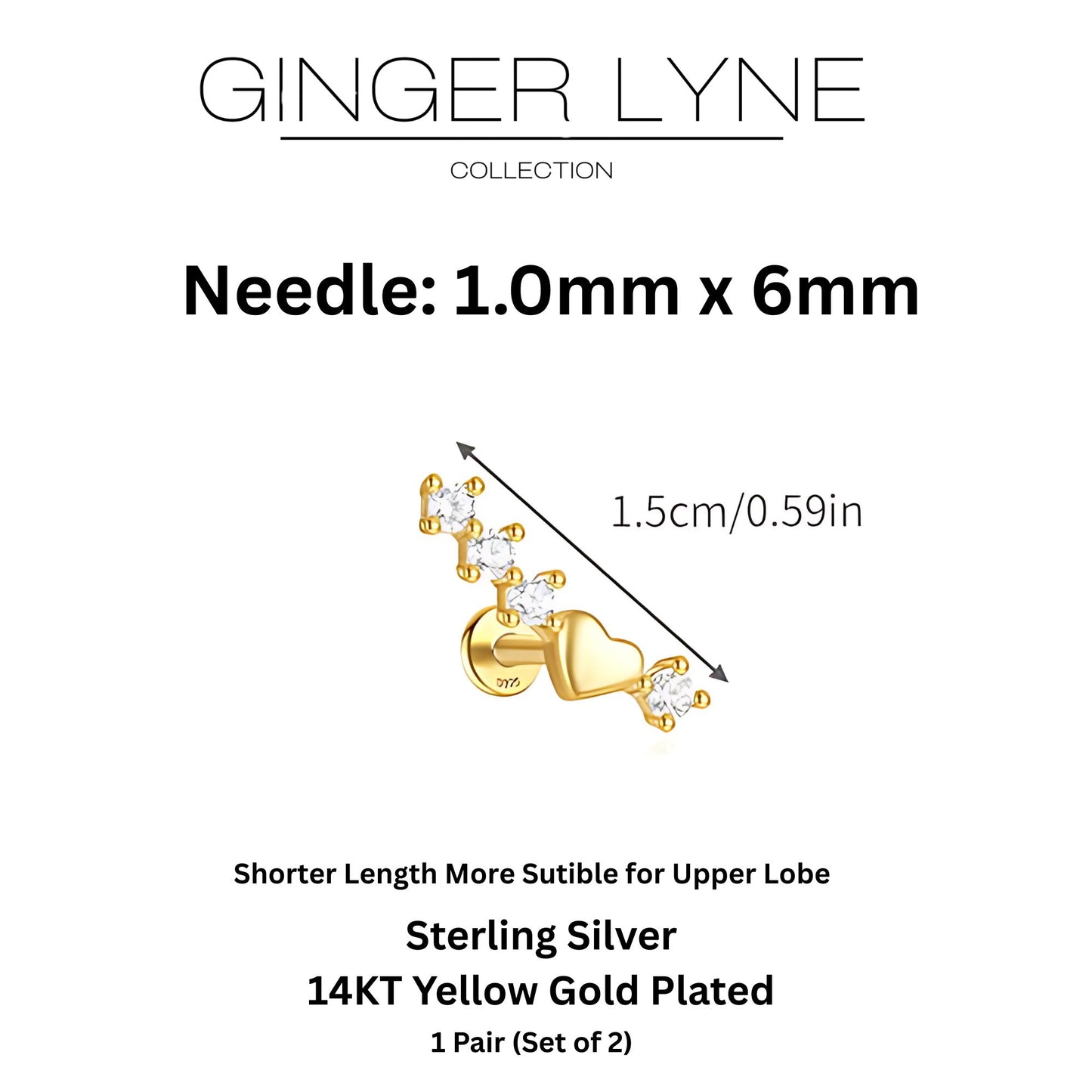 HeartCrawlerCZFlatBackEarringsforCartilageHelixTragusLobeGoldPlatedSterlingSilver1pairbyGingerLyne_Gold-3
