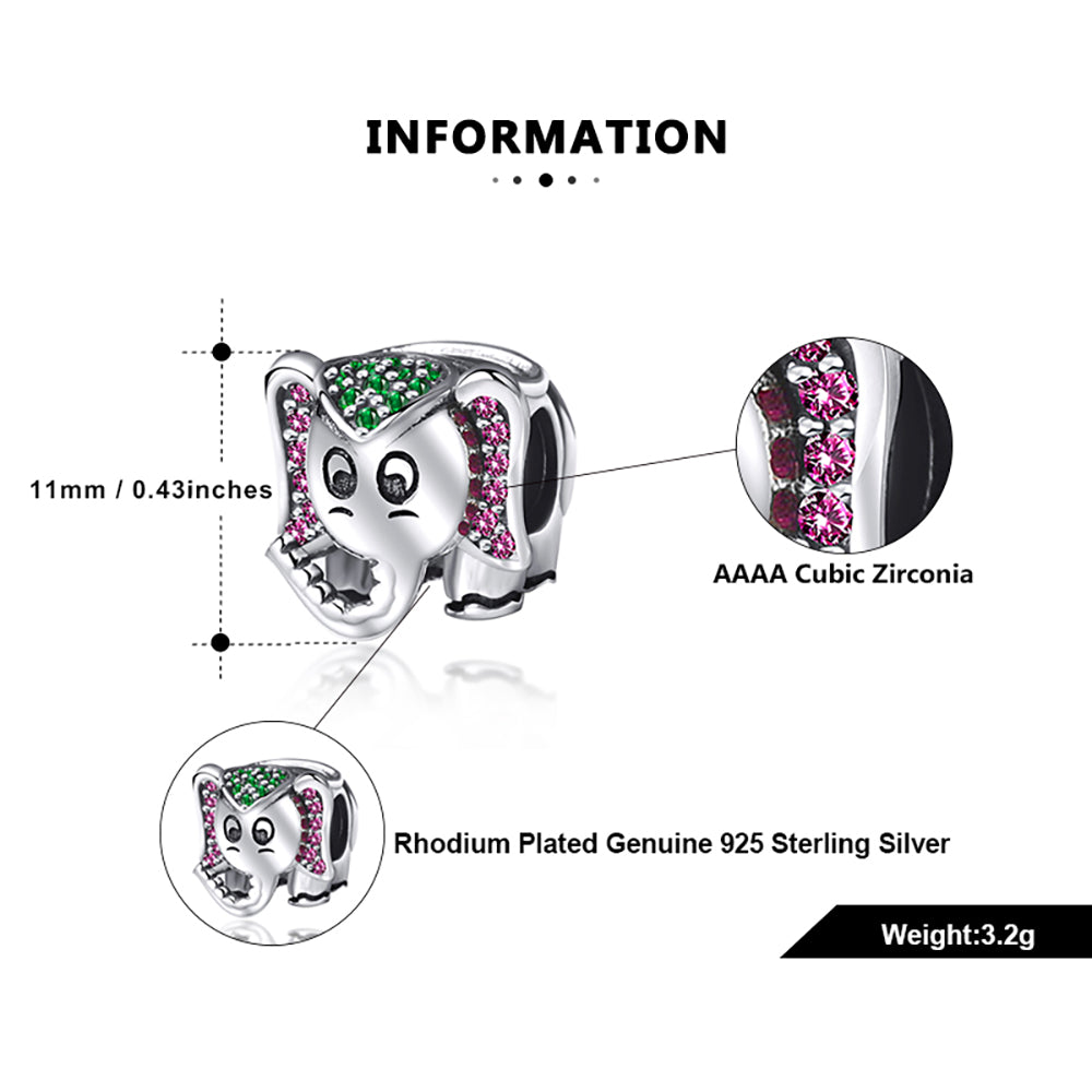 ElephantCharmEuropeanBeadPinkGreenCZSterlingSilverGingerLyneCollection_Silver-6