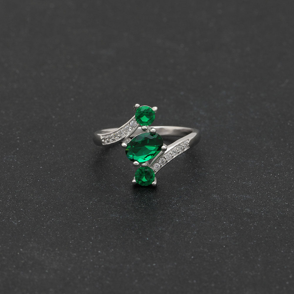 BirthstoneRingforWomenStatementRing3StoneSterlingSilverCzGingerLyneCollection_Green-2
