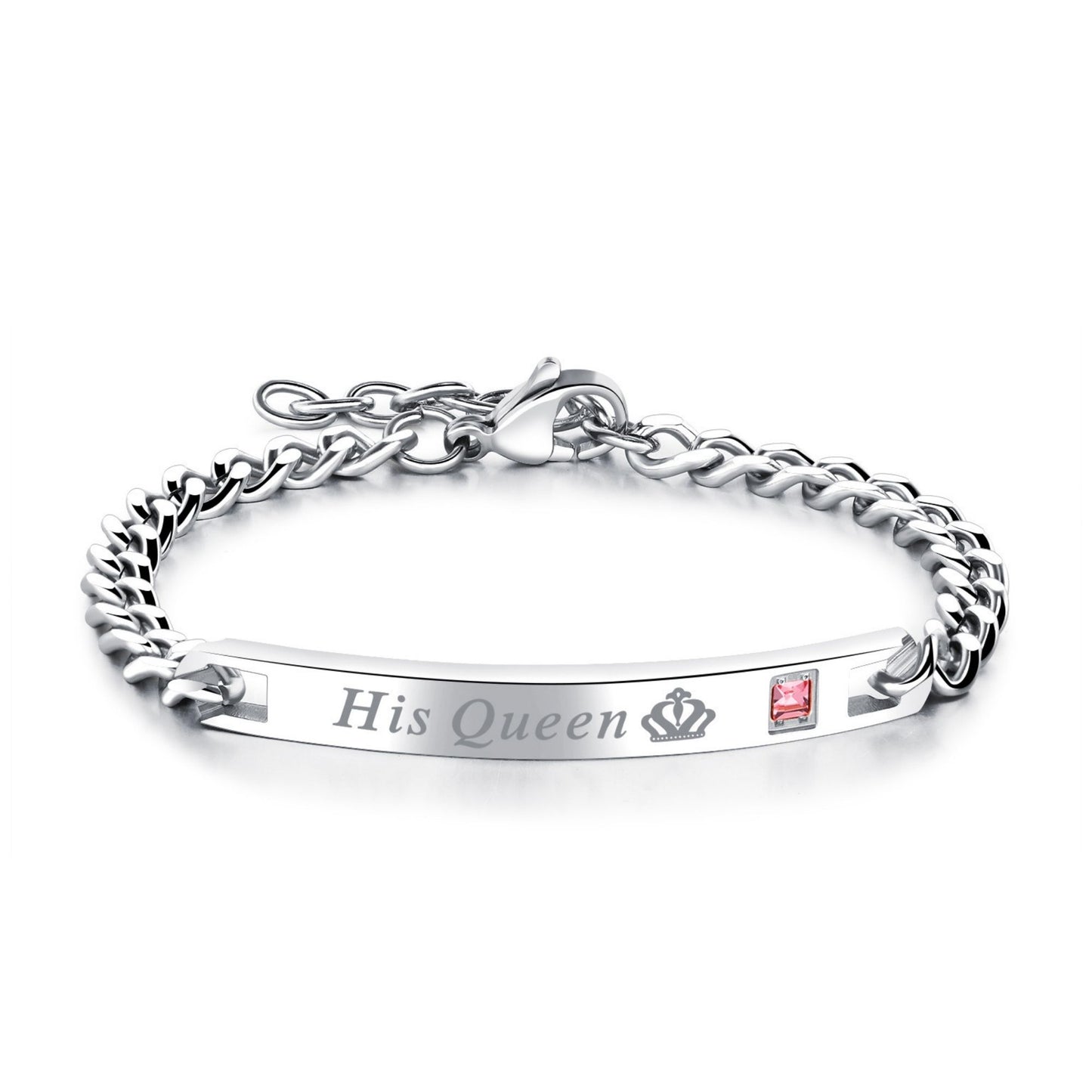 HisQueenBraceletforWomenbyGingerLyneStainlessSteelIDStylePinkCZAdjustableto7.5"_Womens-1