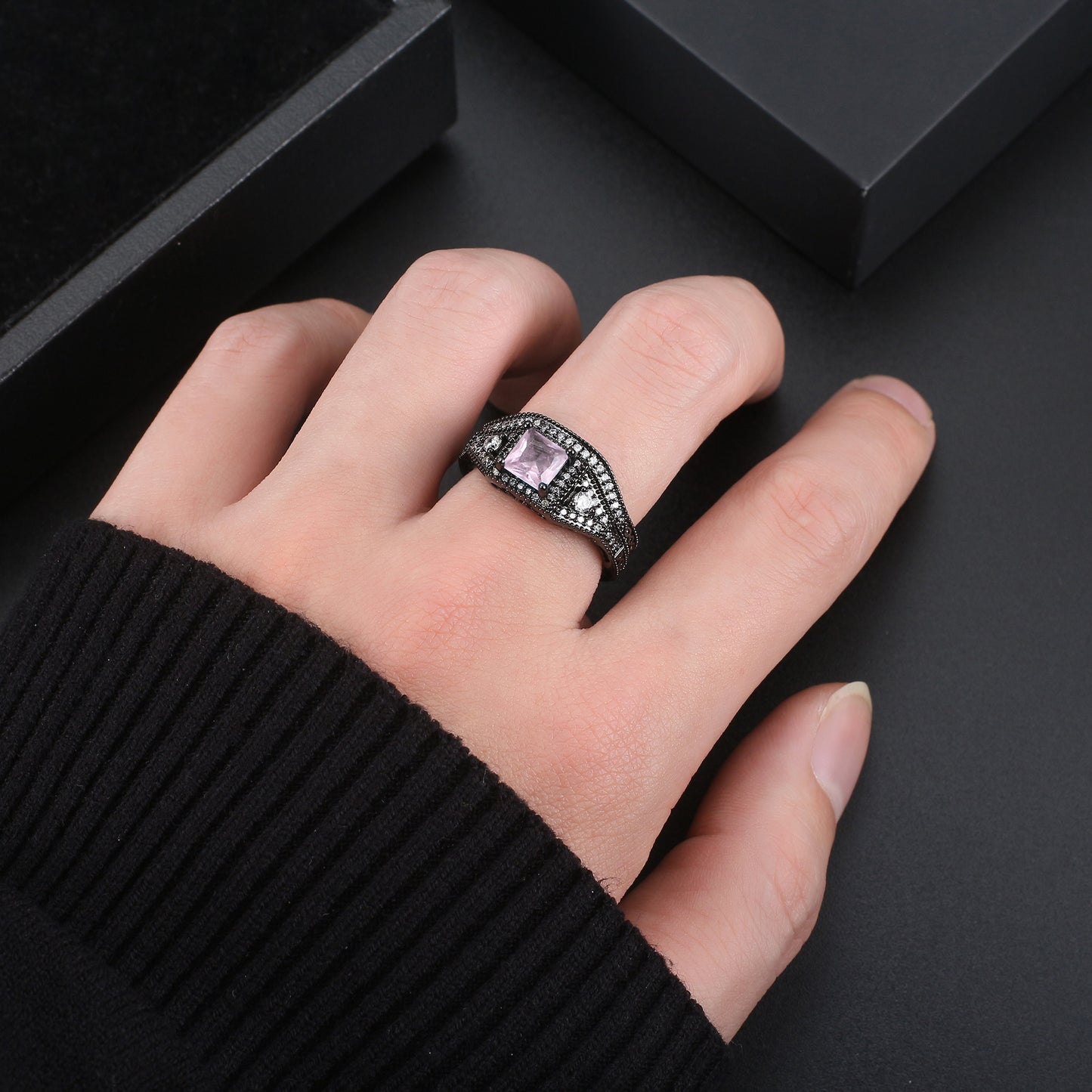 DanielleWeddingRingSetforWomenCZBlackEngagementGingerLyneCollection_Pink-3