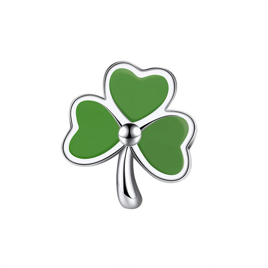 CloverCharmEuropeanBeadSterlingSilverClearCZGingerLyneCollection_Green-1