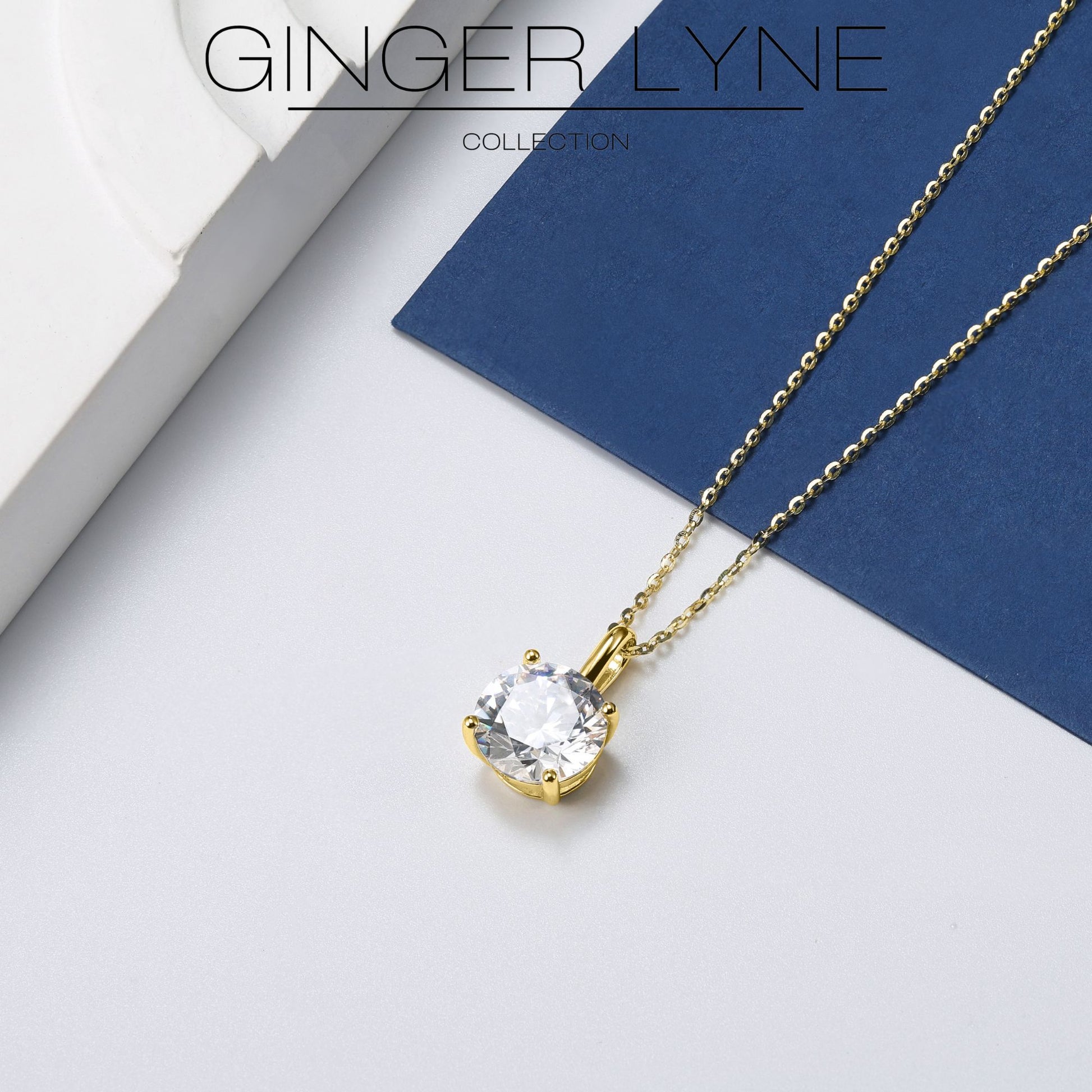 RoundSolitaireNecklaceforWomenSterlingSilver4Ct8ACubicZirconiaPendant16-18"ChainbyGingerLyneColelction_Gold-3