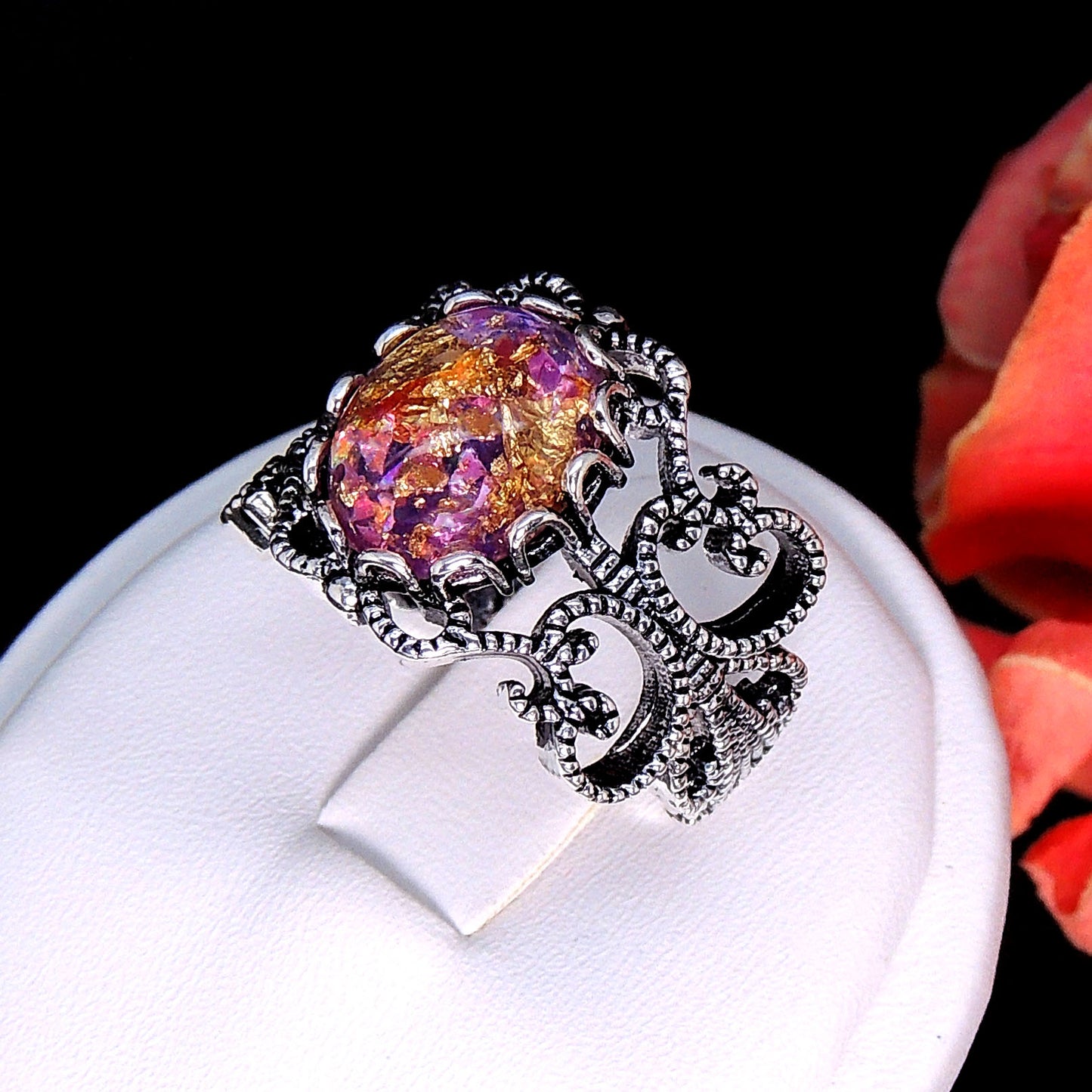 FiligreeWhiteFireOpalStatementRingWomenGingerLyneCollection_Purple/Gold-3