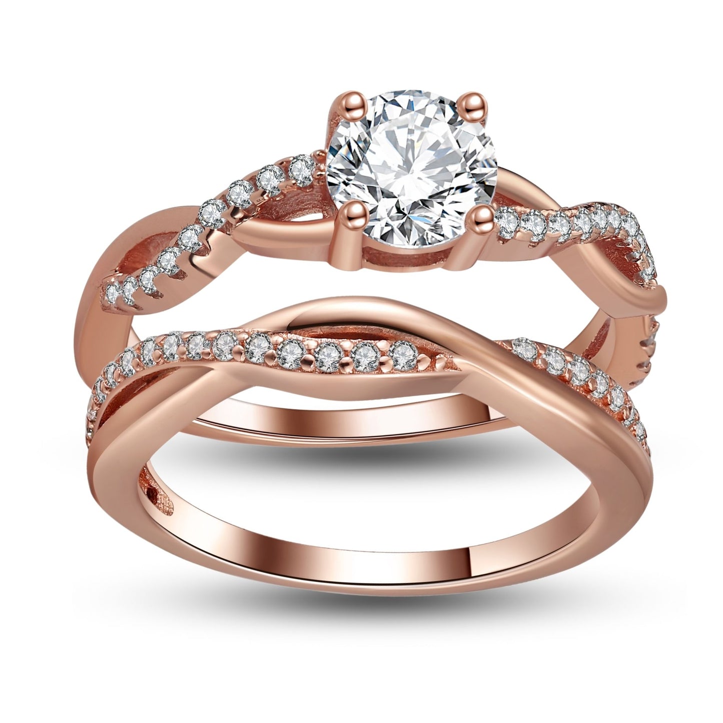 QueenaWeddingRingSetAnniversaryBandEngagementRingforWomenSterlingSterlingCzGingerLyneCollection_RoseGold/Sterling-1