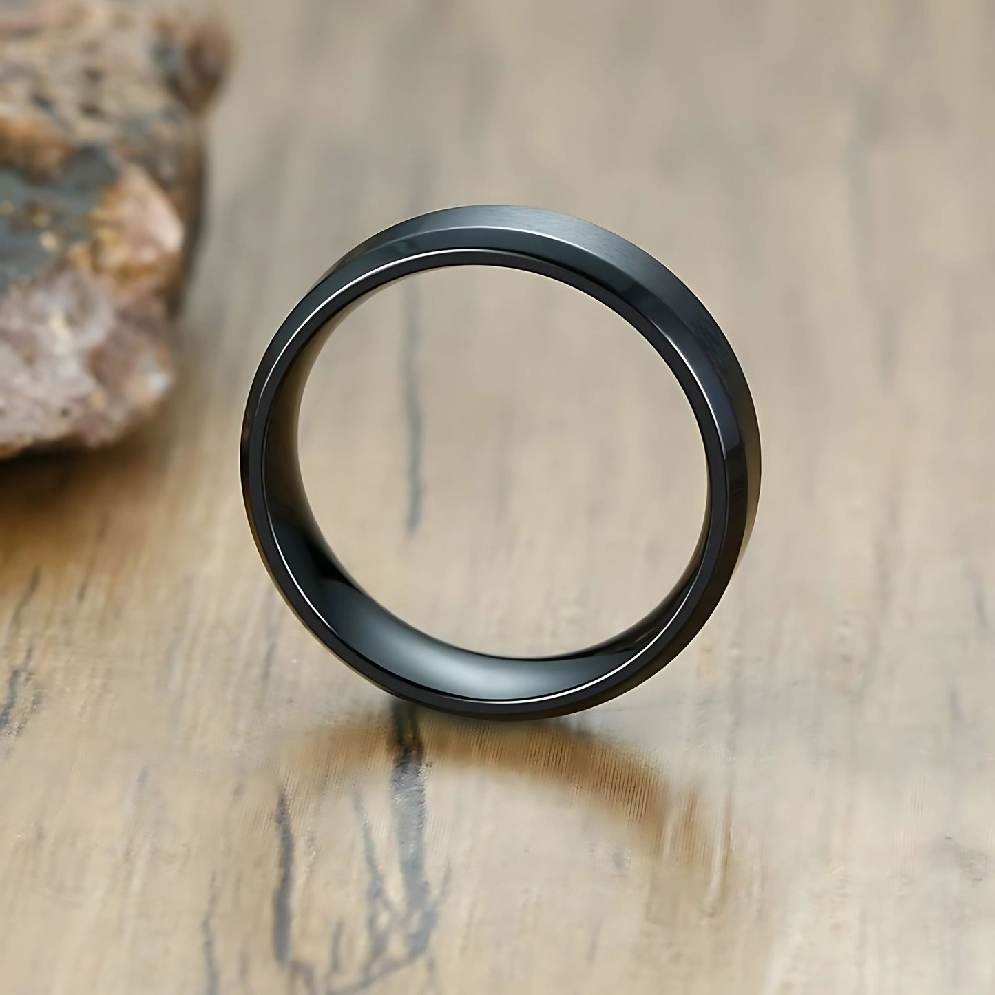 MatteBlackTungstenCarbideWeddingBandRingWomenMen6mmor8mmGingerLyneCollection_6mm-4