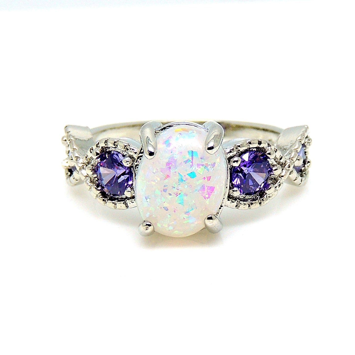 TatumStatementRingOvalShapeFireOpalPurpleCzWomensGingerLyneCollection_Silver-1