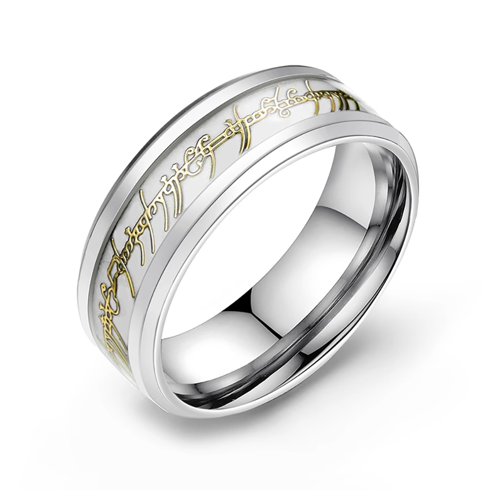 GlowinDarkWeddingBandRingforMenorWomen8mmStainlessSteelorBlackGingerLyne_GlowBlueGoldInlay-1