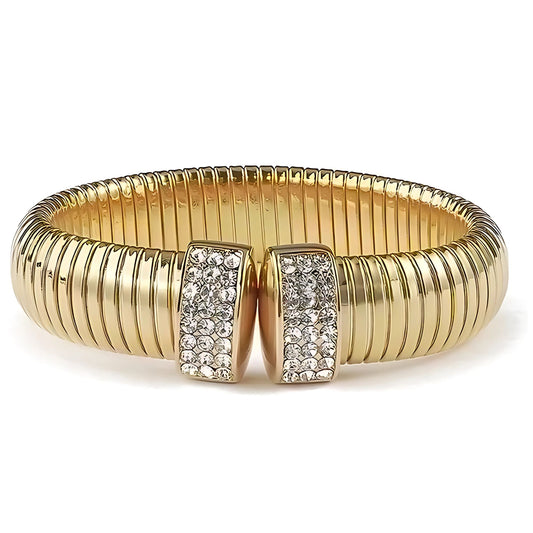 RibbedStretchBangleBraceletforWomenStainlessSteelCubicZirconiaCuffGingerLyneCollection_Gold-1